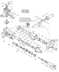 Part Location Diagram of 28-14-2265 Milwaukee Crankcase Finished