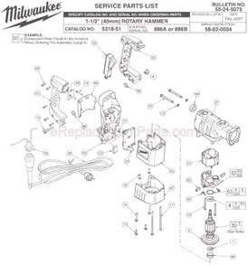 Page A Diagram and Parts List for 5318-51 SER 886A Milwaukee Demolition Hammer