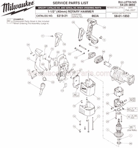 Page A Diagram and Parts List for 5319-21 SER 863A Milwaukee Demolition Hammer