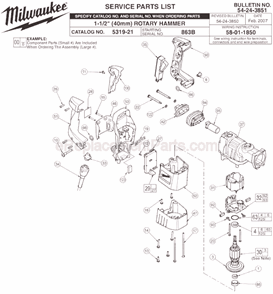 Page A Diagram and Parts List for 5319-21 SER 863B Milwaukee Demolition Hammer