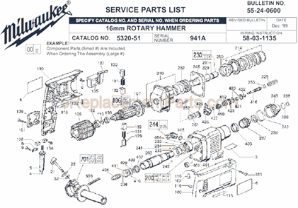 Page A Diagram and Parts List for 5320-51 SER 941A Milwaukee Demolition Hammer