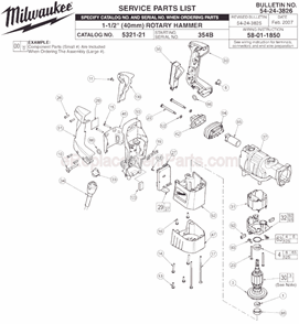 Page A Diagram and Parts List for 5321-21 SER 354B Milwaukee Demolition Hammer