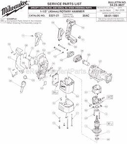 Page A Diagram and Parts List for 5321-21 SER 354C Milwaukee Demolition Hammer