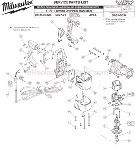 Page A Diagram and Parts List for 5327-21 SER A24A Milwaukee Demolition Hammer