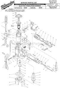 Page A Diagram and Parts List for 5332 SER 623A Milwaukee Demolition Hammer
