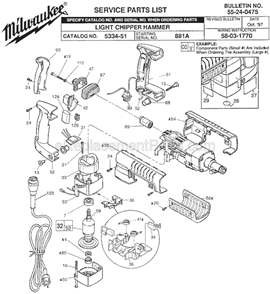 Page A Diagram and Parts List for 5334-51 SER 881A Milwaukee Demolition Hammer