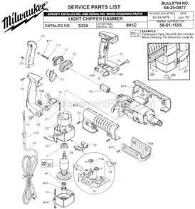 Page A Diagram and Parts List for 5334 SER 881C Milwaukee Demolition Hammer