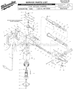 Page A Diagram and Parts List for 5343 SER 687-35000 Milwaukee Demolition Hammer