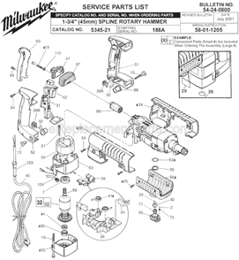 Page A Diagram and Parts List for 5345-21 SER 188A Milwaukee Demolition Hammer