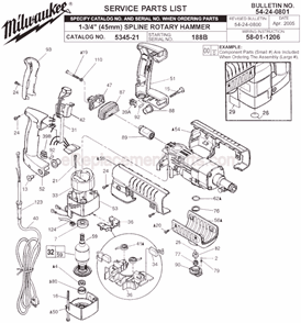 Page A Diagram and Parts List for 5345-21 SER 188B Milwaukee Demolition Hammer