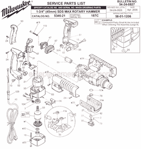 Page A Diagram and Parts List for 5346-21 SER 187C Milwaukee Demolition Hammer