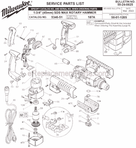 Page A Diagram and Parts List for 5346-51 SER 187A Milwaukee Demolition Hammer