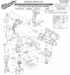Page A Diagram and Parts List for 5346-51 SER 187B Milwaukee Demolition Hammer