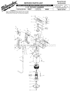 Page A Diagram and Parts List for 5347 SER 688B Milwaukee Demolition Hammer