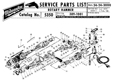 Page A Diagram and Parts List for 5350 SER 389-1001 Milwaukee Demolition Hammer