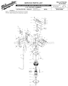 Page A Diagram and Parts List for 5352-51 SER 997A Milwaukee Demolition Hammer