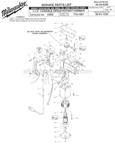 Page A Diagram and Parts List for 5352 SER 779-1001 Milwaukee Demolition Hammer