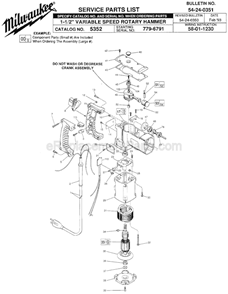 Page A Diagram and Parts List for 5352 SER 779-6791 Milwaukee Demolition Hammer