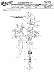 Page A Diagram and Parts List for 5352 SER 779A Milwaukee Demolition Hammer