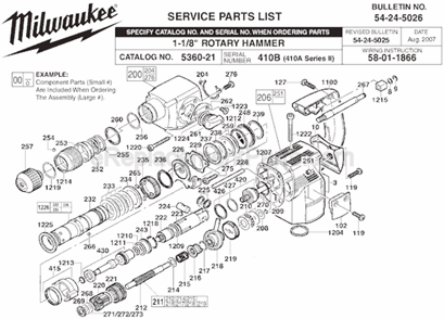 Page A Diagram and Parts List for 5360-21 SER 410B Milwaukee Demolition Hammer