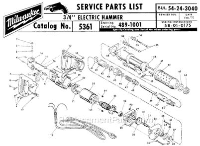Part Location Diagram of 16-42-1420 Milwaukee 115 Volt Armature