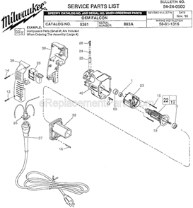 Page A Diagram and Parts List for 5361 SER OEM 883A Milwaukee Demolition Hammer