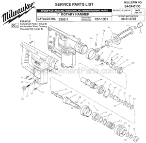 Page A Diagram and Parts List for 5362-1 SER 707-1001 Milwaukee Demolition Hammer