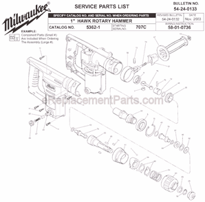 Page A Diagram and Parts List for 5362-1 SER 707C Milwaukee Demolition Hammer