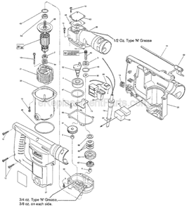 Page B Diagram and Parts List for 5362-55 SER 707A Milwaukee Demolition Hammer