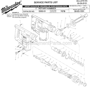 Page A Diagram and Parts List for 5363-51 SER 707B Milwaukee Demolition Hammer