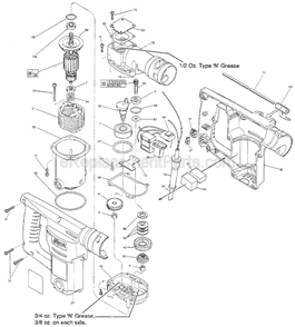 Page B Diagram and Parts List for 5363-51 SER 707C Milwaukee Demolition Hammer