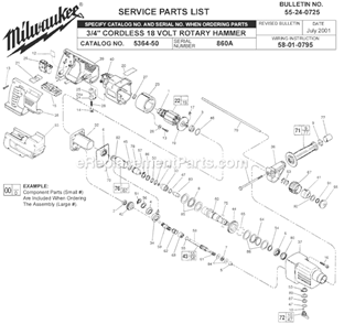 Page A Diagram and Parts List for 5364-50 SER 860A Milwaukee Demolition Hammer