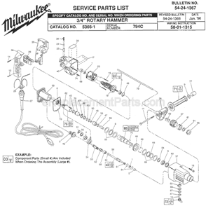Page A Diagram and Parts List for 5366-1 SER 794C Milwaukee Demolition Hammer