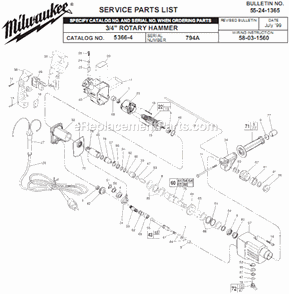 Page A Diagram and Parts List for 5366-4 SER 794A Milwaukee Demolition Hammer