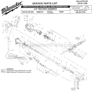 Page A Diagram and Parts List for 5366-51 SER 794D Milwaukee Demolition Hammer