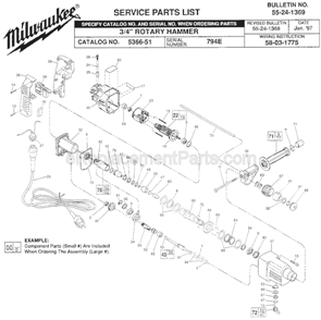 Page A Diagram and Parts List for 5366-51 SER 794E Milwaukee Demolition Hammer