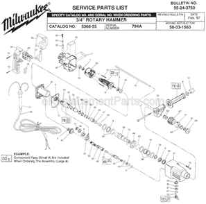 Page A Diagram and Parts List for 5366-55 SER 794A Milwaukee Demolition Hammer