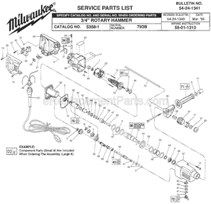 Part Location Diagram of 14-46-5015 Milwaukee Handle/Motor Housing Kit