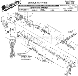 Page A Diagram and Parts List for 5368-21 SER 259A Milwaukee Demolition Hammer