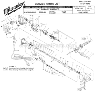 Page A Diagram and Parts List for 5368-51 SER 793D Milwaukee Demolition Hammer