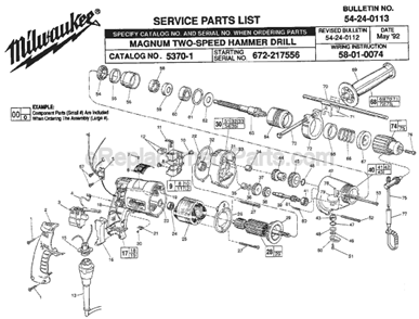 Page A Diagram and Parts List for 5370-1 SER 672-217556 Milwaukee Hammer Drill