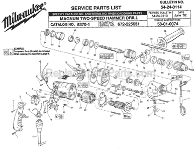 Part Location Diagram of 14-30-0381 Milwaukee Gear Case Assembly