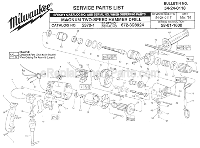 Page A Diagram and Parts List for 5370-1 SER 672-398924 Milwaukee Hammer Drill