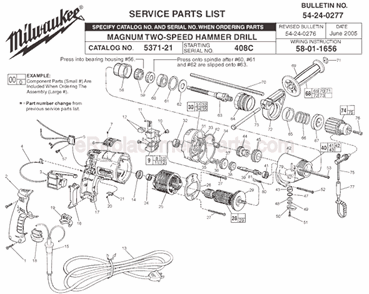 Page A Diagram and Parts List for 5371-21 SER 408C Milwaukee Hammer Drill