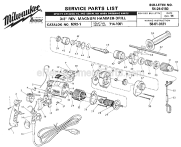 Page A Diagram and Parts List for 5372-1 SER 714-1001 Milwaukee Hammer Drill