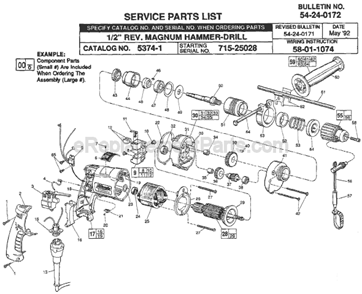 Page A Diagram and Parts List for 5374-1 SER 715-25028 Milwaukee Hammer Drill