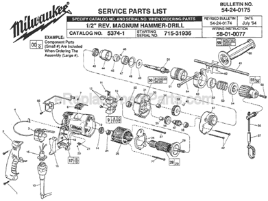 Part Location Diagram of 38-50-5575 Milwaukee Spindle
