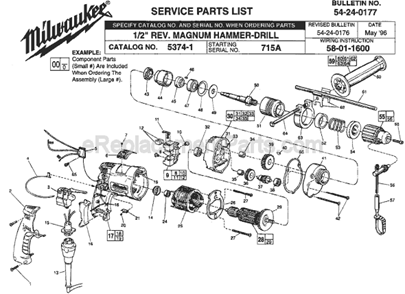 Page A Diagram and Parts List for 5374-1 SER 715A Milwaukee Electric Drill