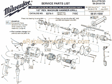 Part Location Diagram of 38-50-5577 Milwaukee Spindle
