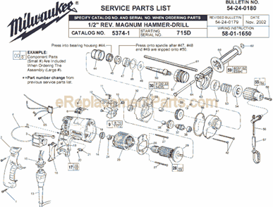 Page A Diagram and Parts List for 5374-1 SER 715D Milwaukee Electric Drill